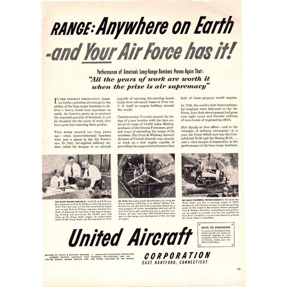 1951 United Aircraft B-36 Bomber US Air Force 2pg Vintage Print Ad 50s Wall Art - Picture 3 of 4